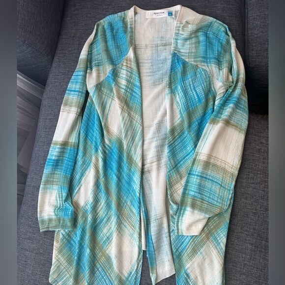 Anthropologie Sparrow Revolution Draped Cardigan Medium Crosshatch Plaid - Picture 5 of 11